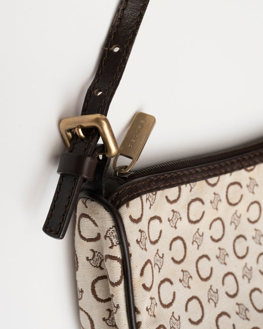 90s CELINE Creme/Brown C Macadam Baguette Bag