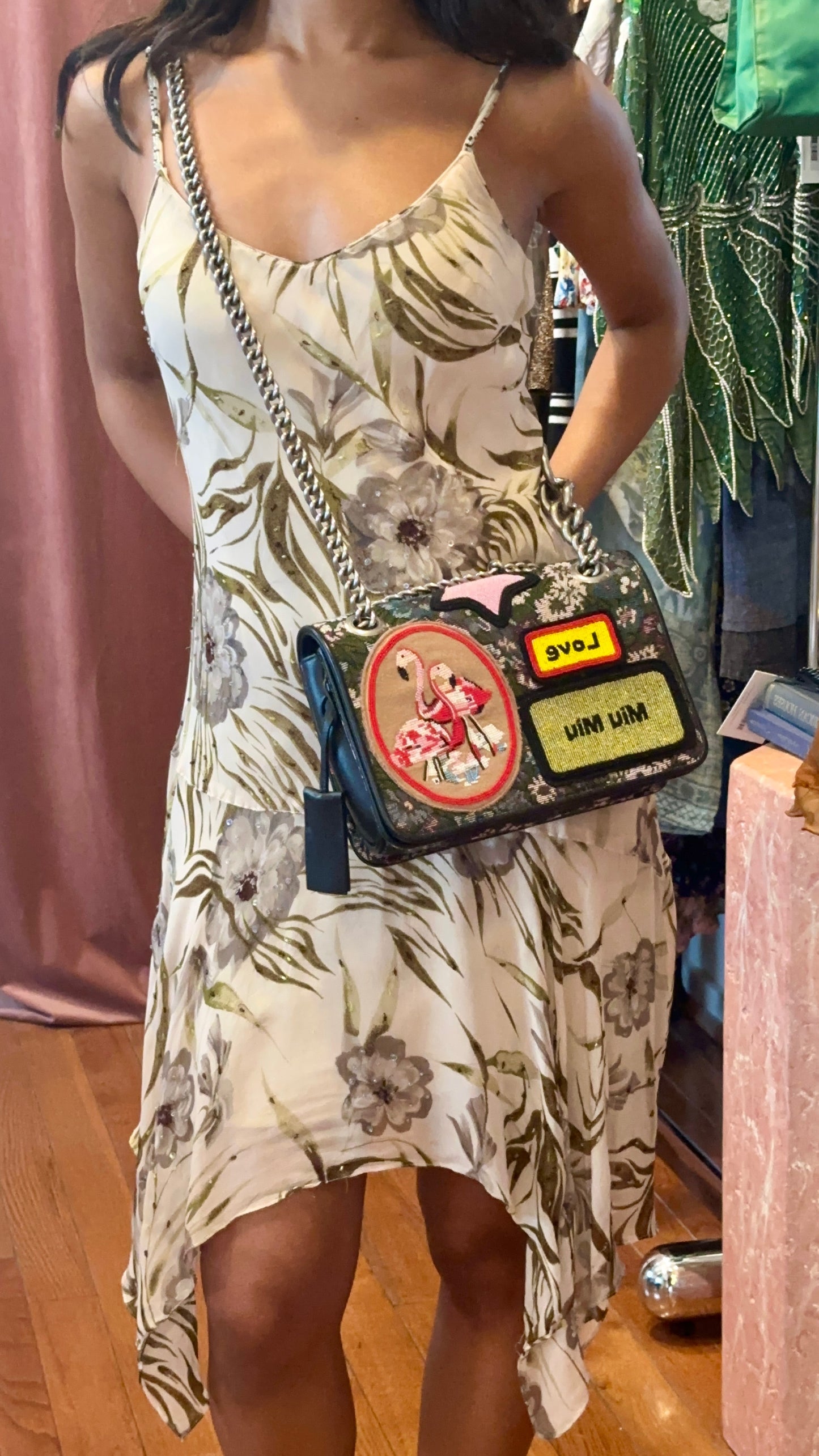 AW2016 MIU MIU Appliqued Floral Jacquard Club Shoulder Bag
