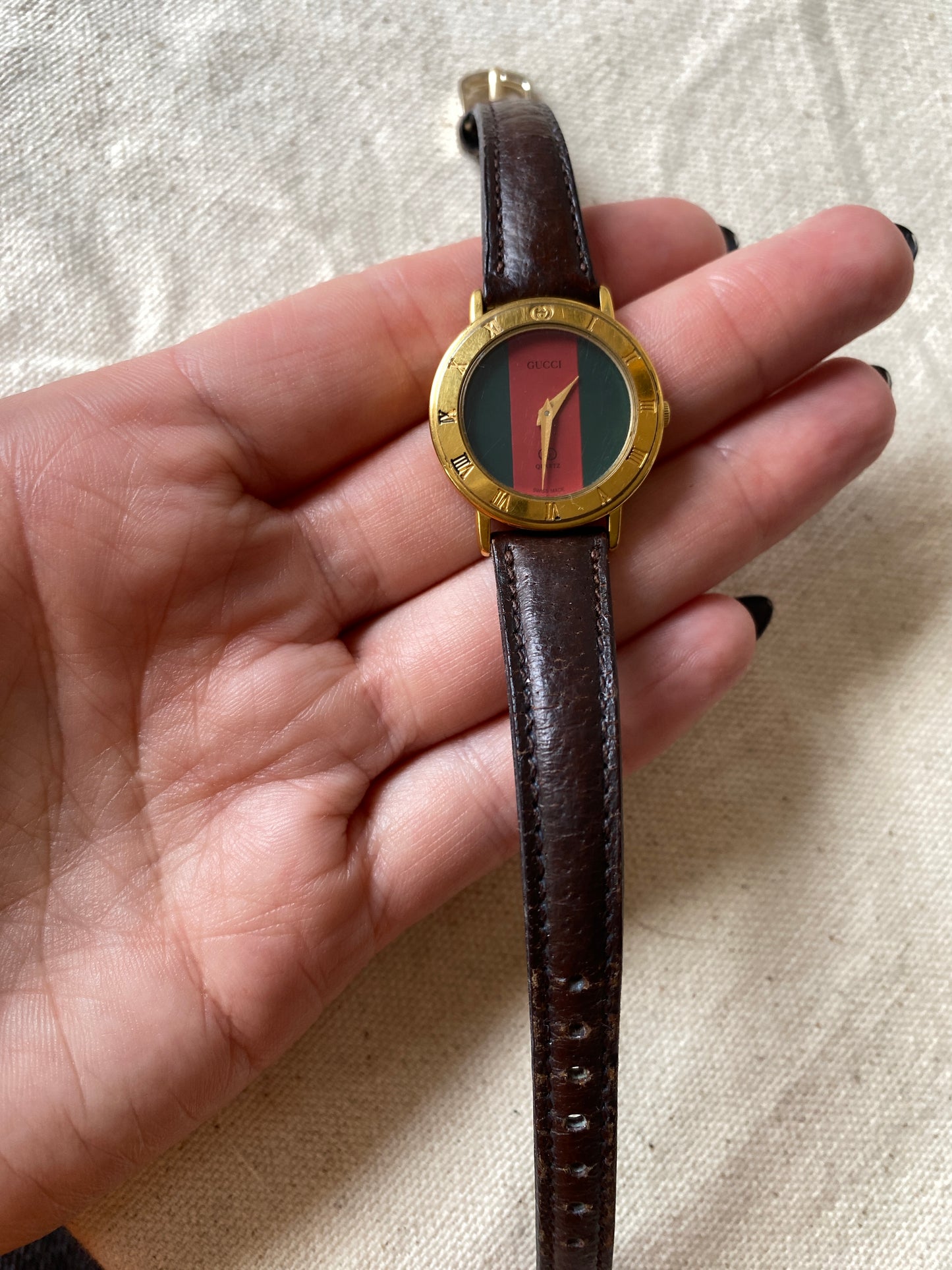 CC GUCCI 3001L Gold w/Brown Band Watch (as is)