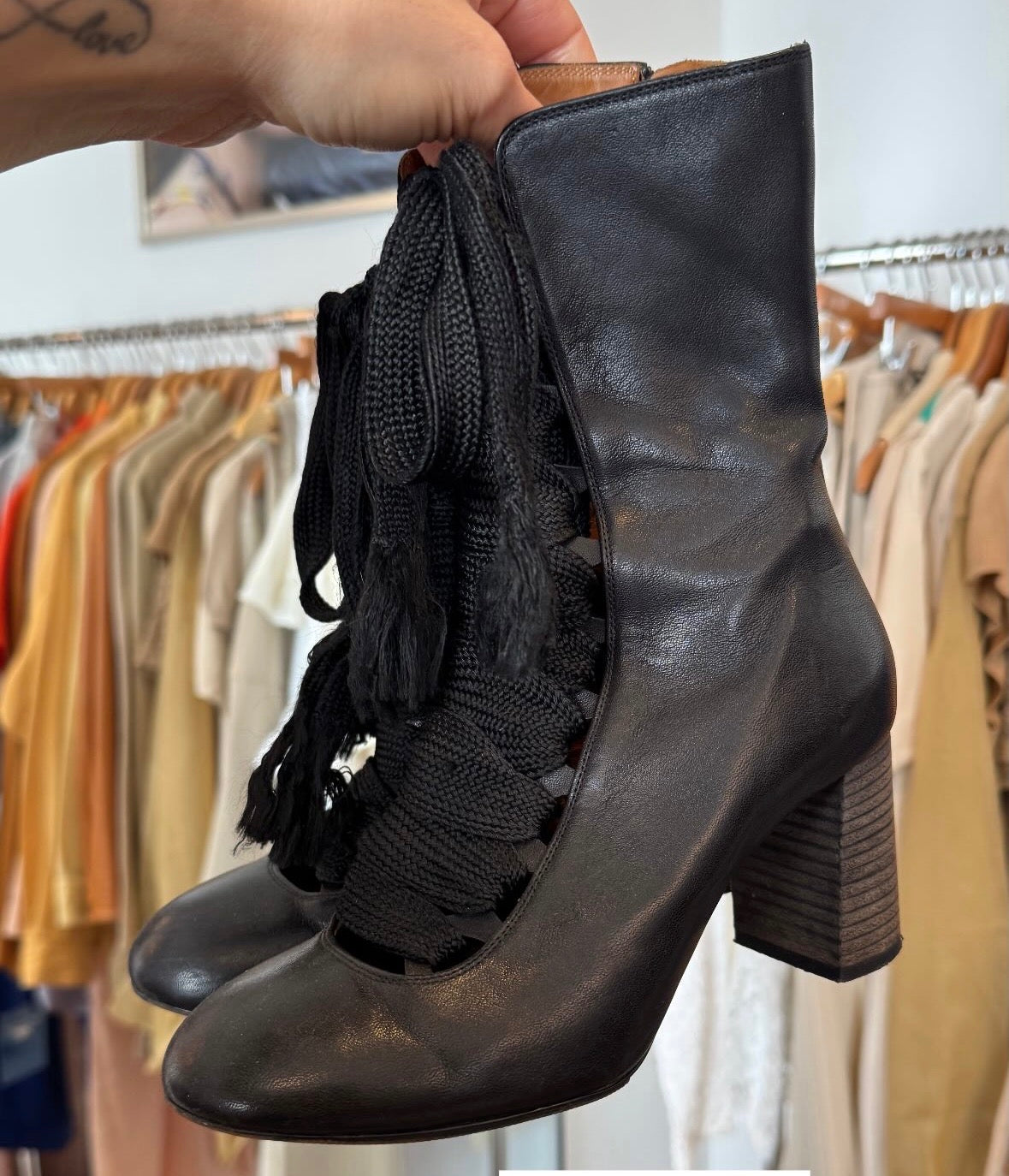 2000s CHLOE Harpers Black Lace-up Boots (5.5)