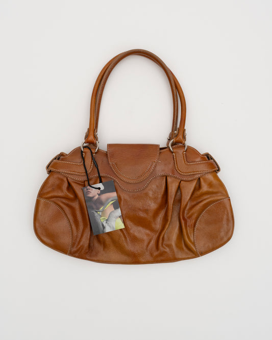 2000s SALVATORE FERRAGAMO Tan Gancini Patent Leather Bag
