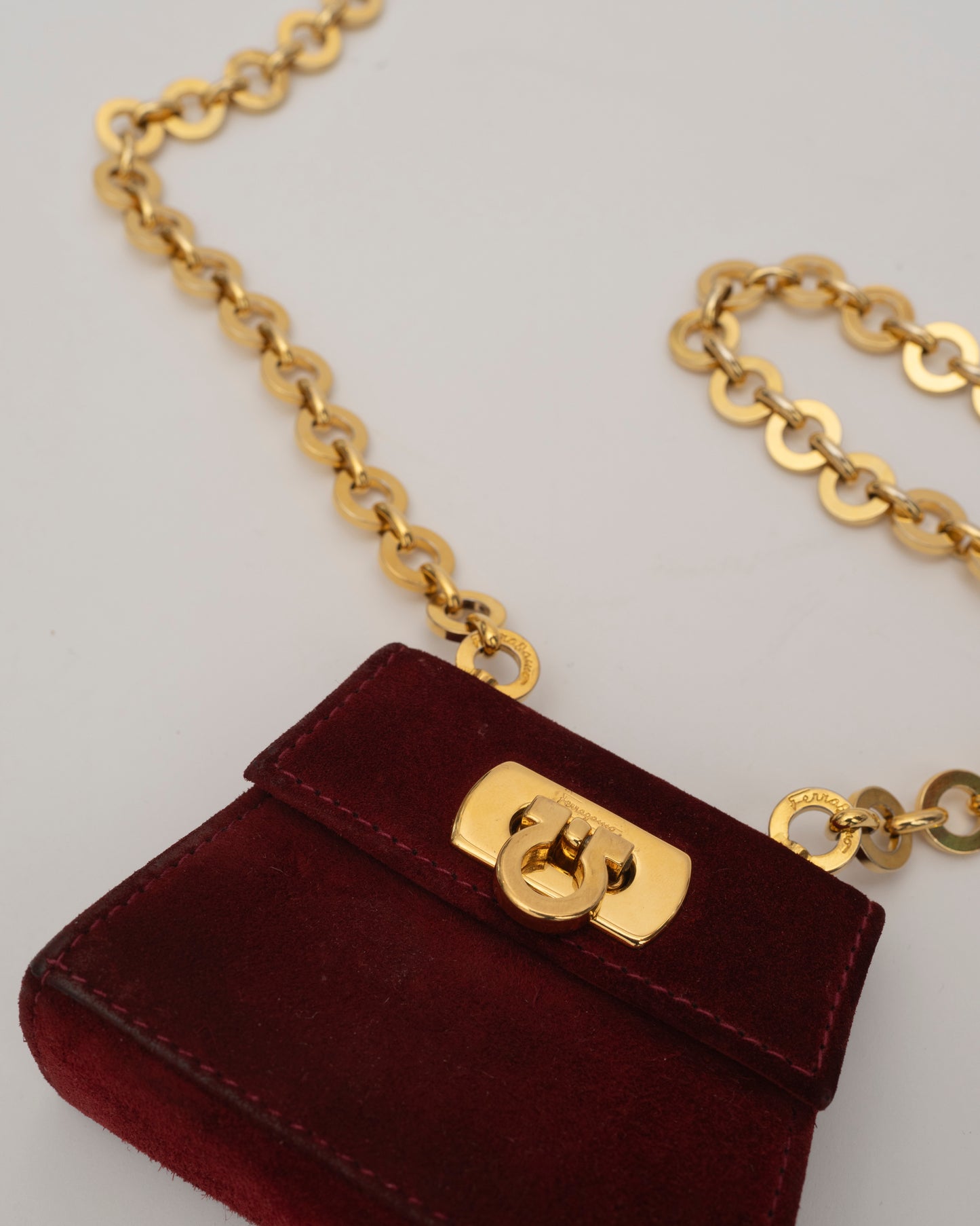 2000s SALVATORE FERRAGAMO Maroon Suede Gancini Mini Bag