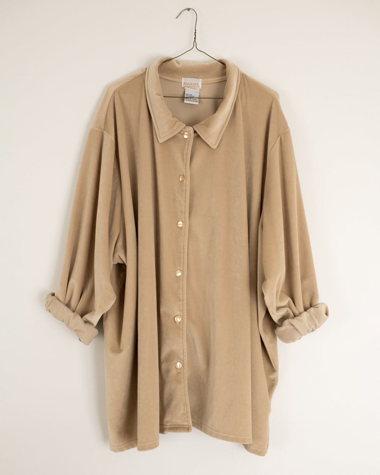 Vintage Beige Oversized Velvet Shirt (S-L)