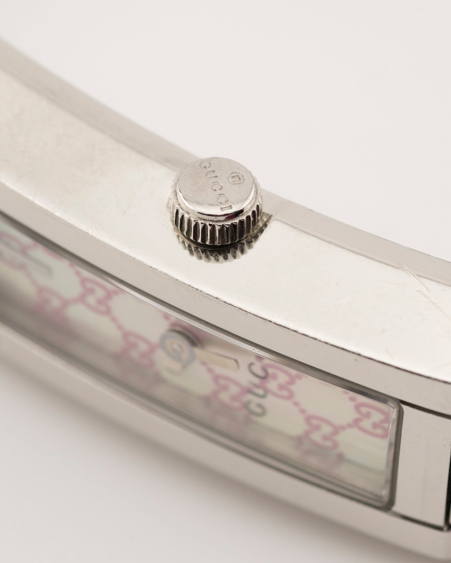 2000s GUCCI 110 Silver Pink GG Monogram Watch