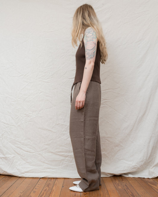 Vintage Chocolate Linen Pants (S-L)