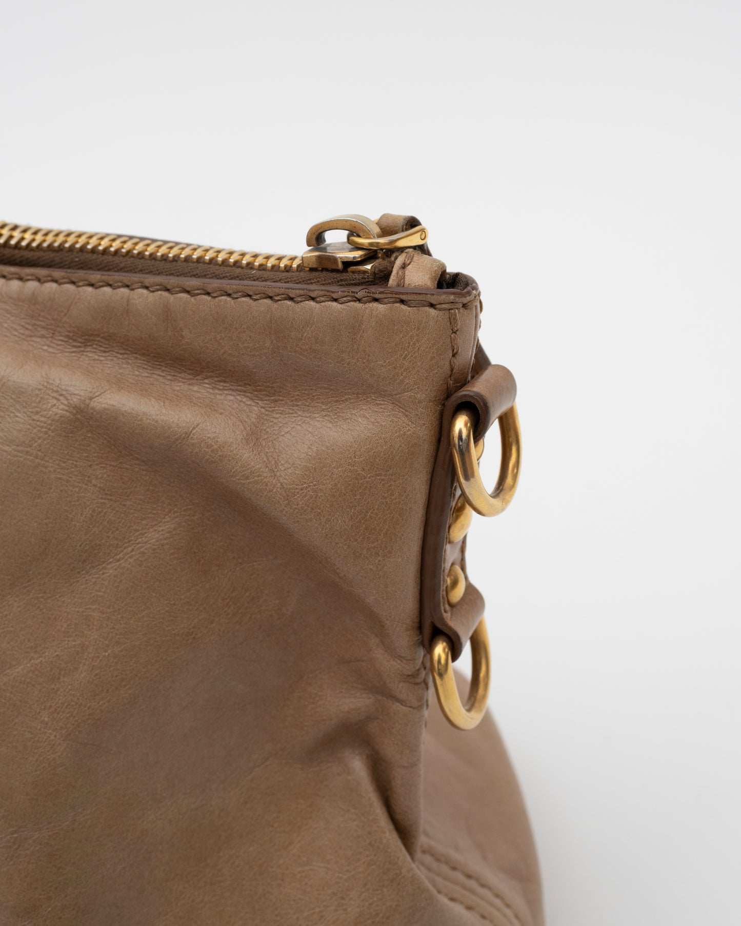 2000s MIU MIU Tan Vitello Leather Bag w/Heart Charm
