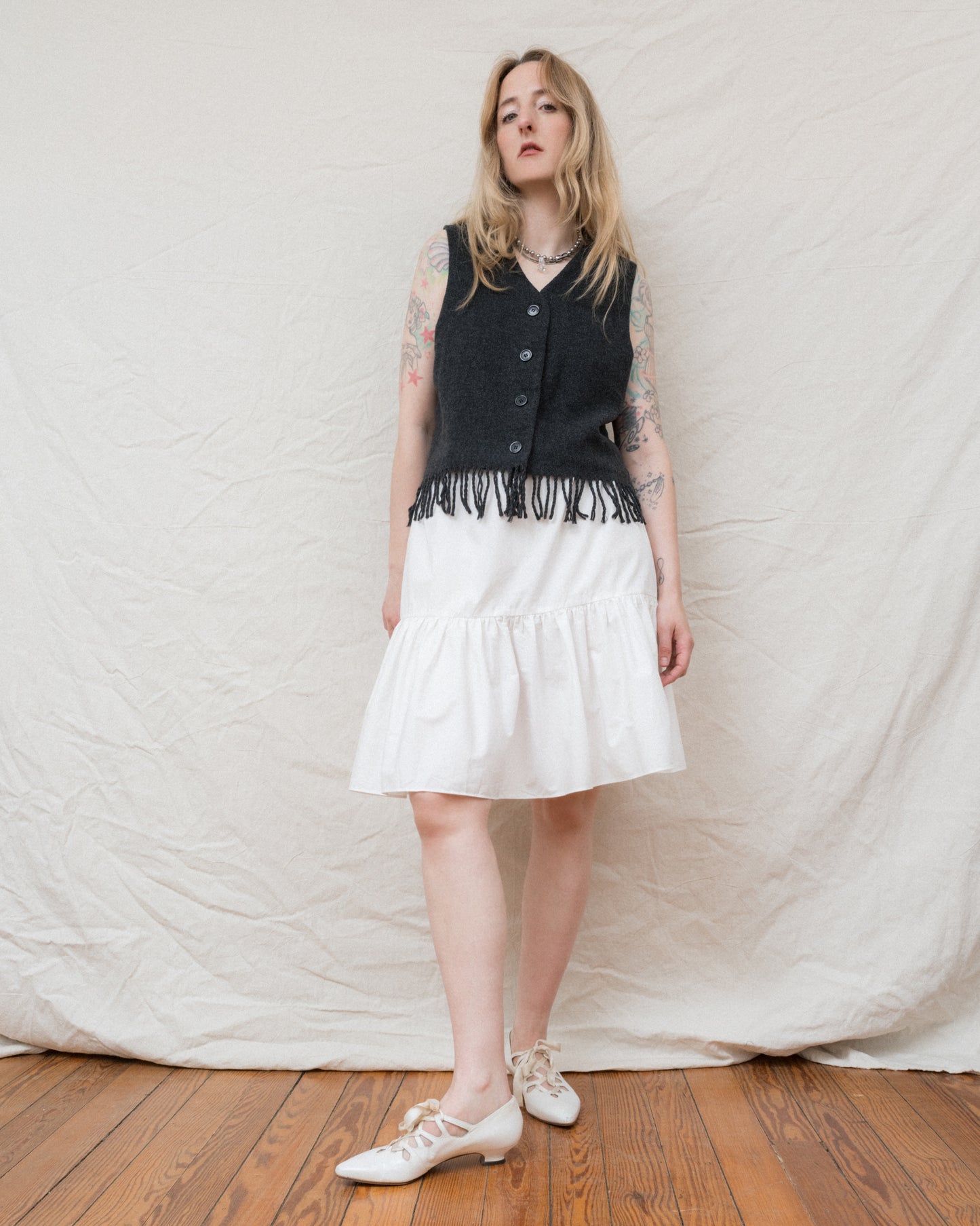 Vintage Grey Fringe Vest (S/M)