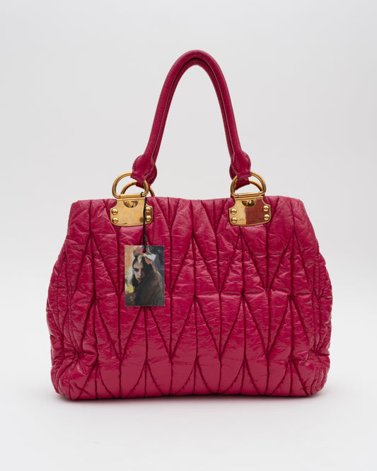 2000s MIU MIU Fuchsia Patent Leather Matelasse Bag