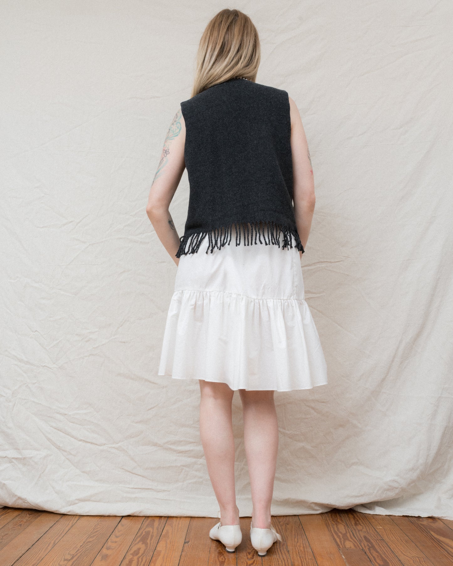 Vintage Grey Fringe Vest (S/M)