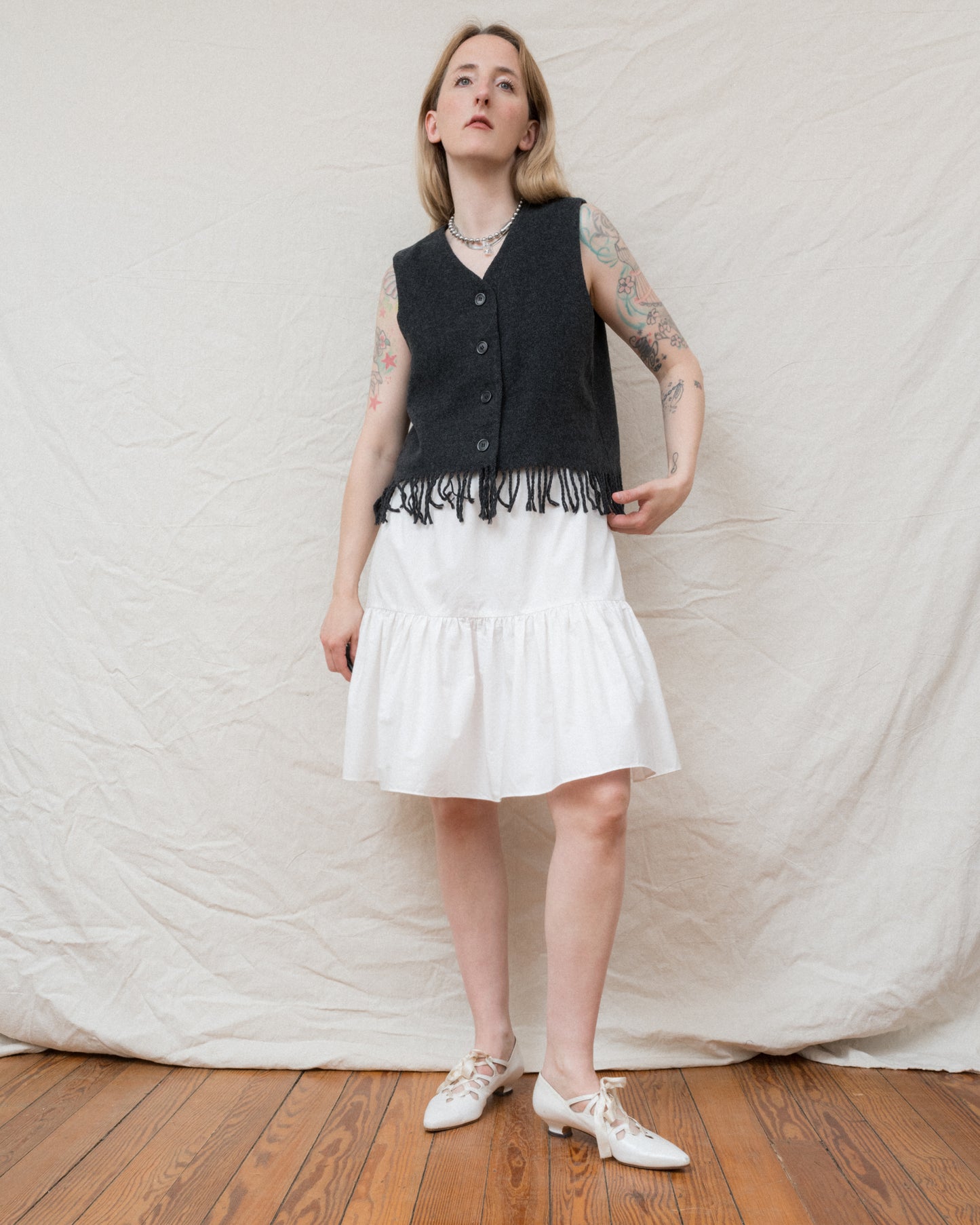 Vintage Grey Fringe Vest (S/M)