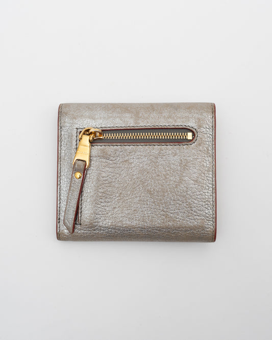 2000s MIU MIU Silver Metallic Madras Love Letter Wallet