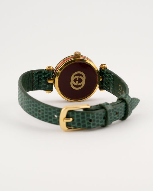 90s GUCCI 2000L Sherry Line Watch w/Green Leather Band