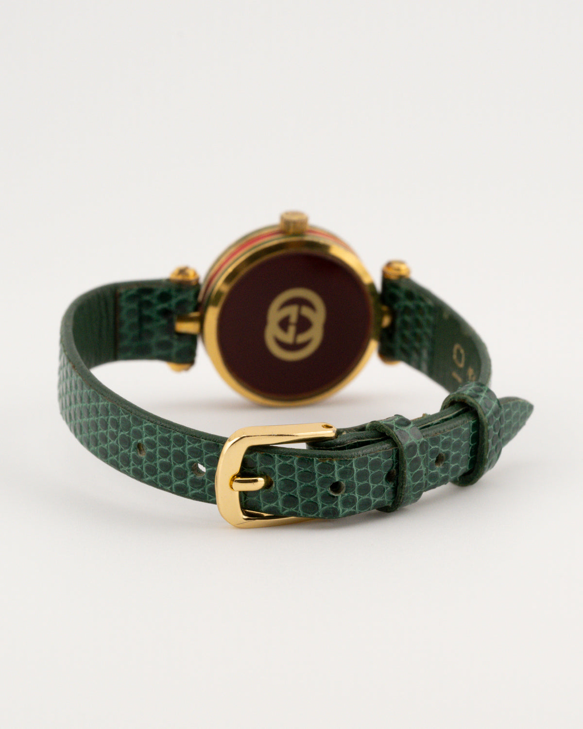 90s GUCCI 2000L Sherry Line Watch w/Green Leather Band