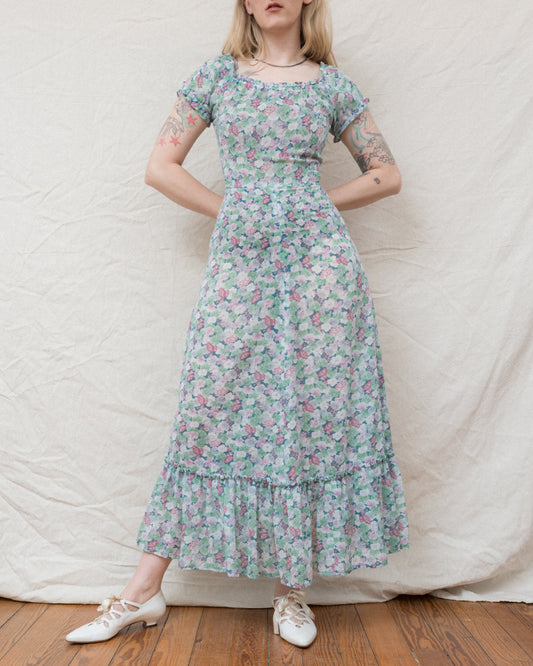 Vintage Floral Maxi Dress (S)