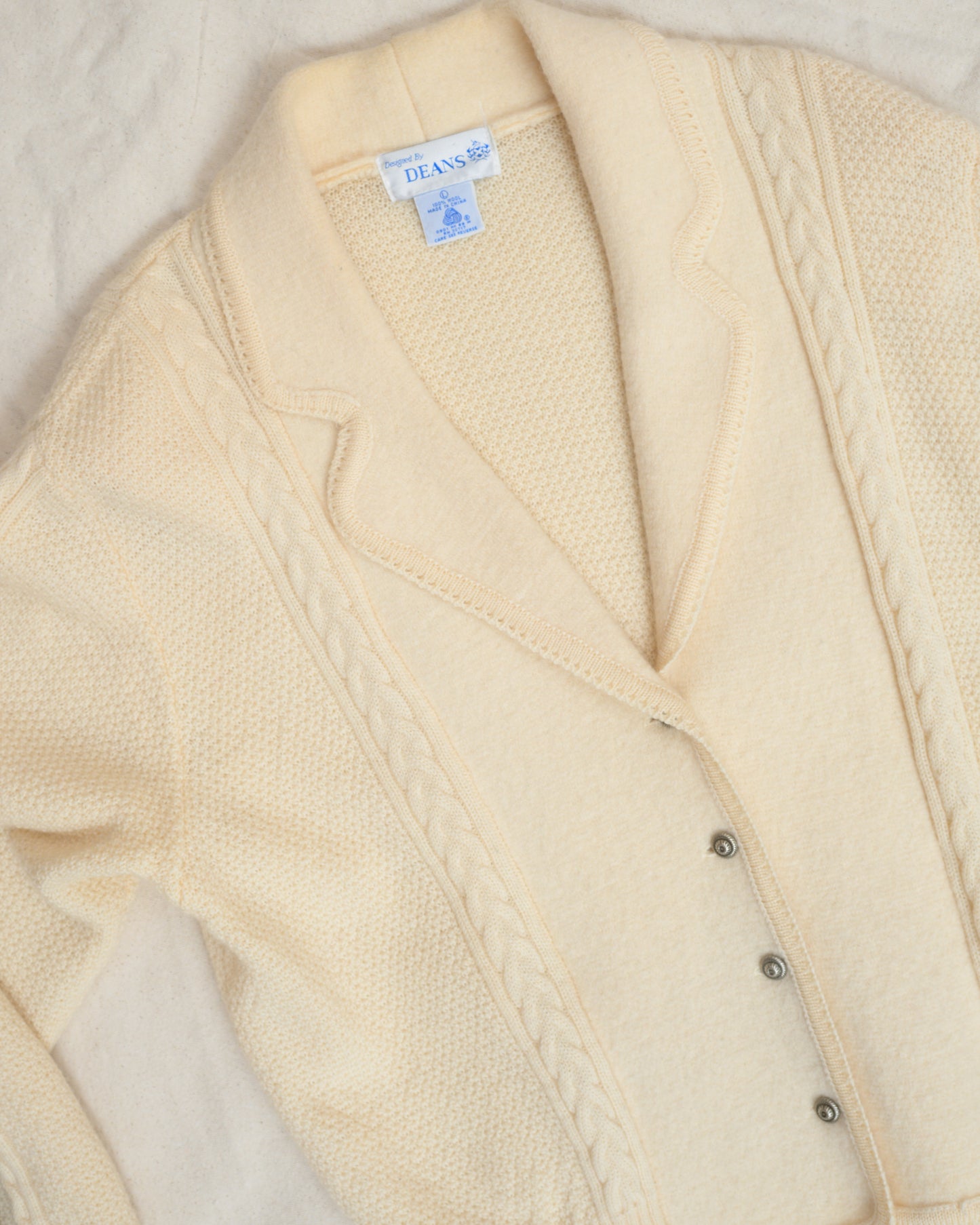 Vintage Cream Wool Knit Cardigan (S/M)