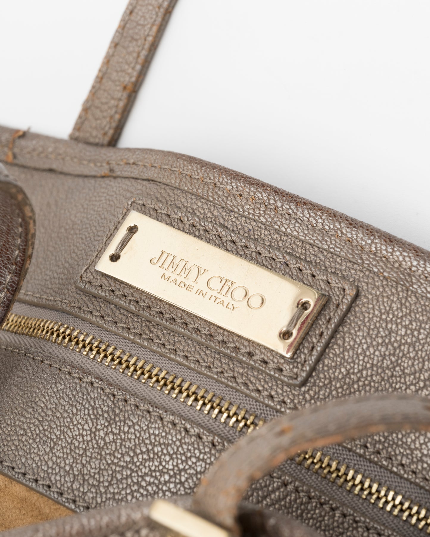 2000s JIMMY CHOO Sasha Taupe Metallic Medium Leather Bag