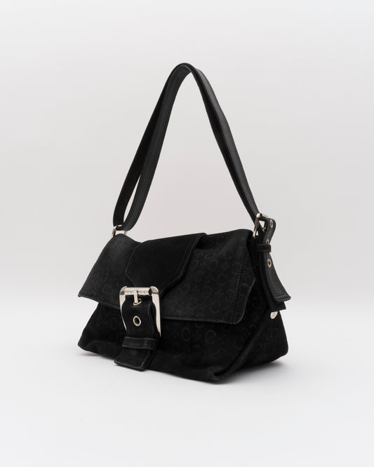 2000s CELINE Black C Macadam Suede Flap Bag