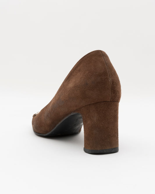 90s GUCCI Brown Horsebit Suede Leather Pumps (6)