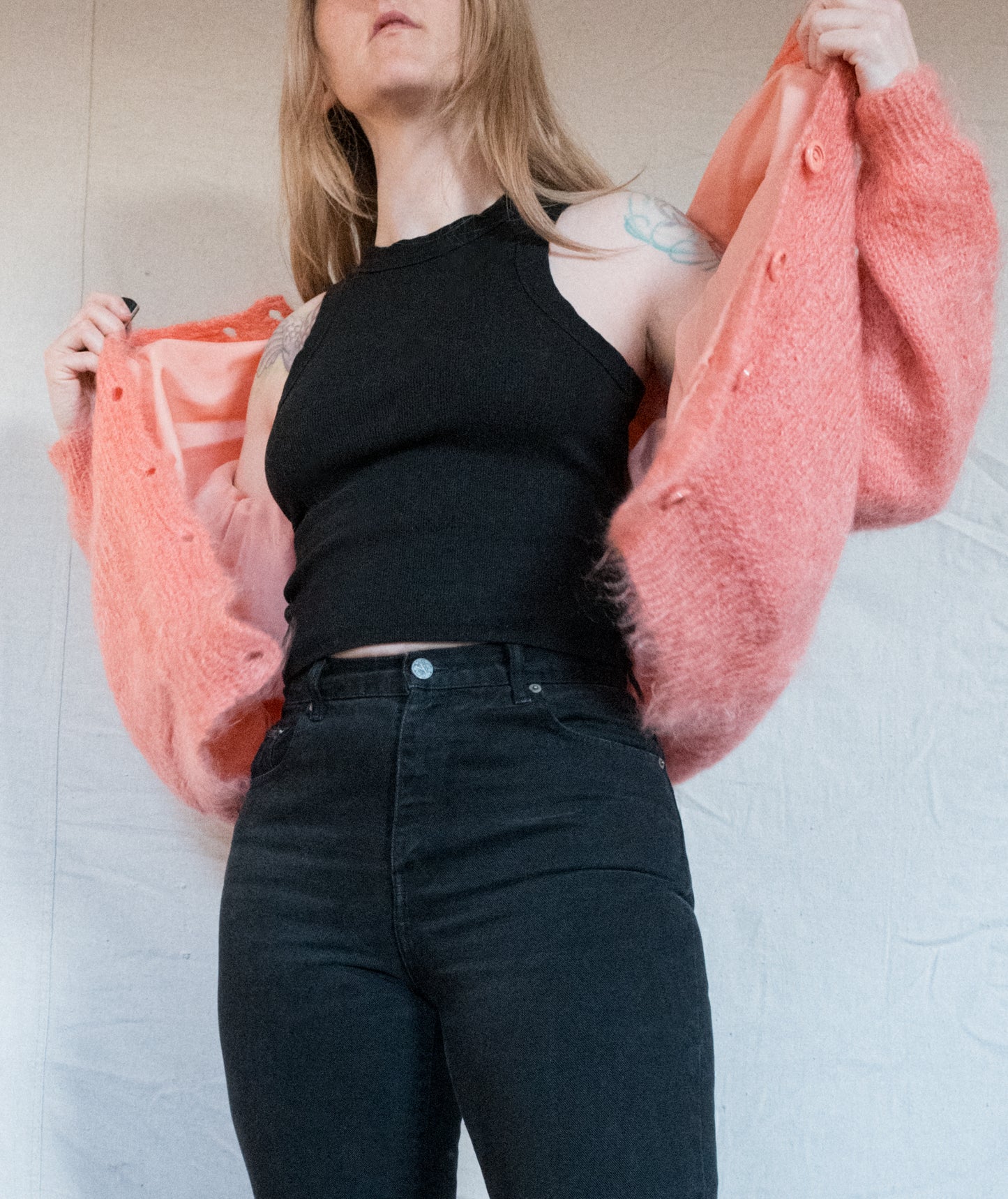 Vintage Lined Chunky Wool Cardigan (S/M)