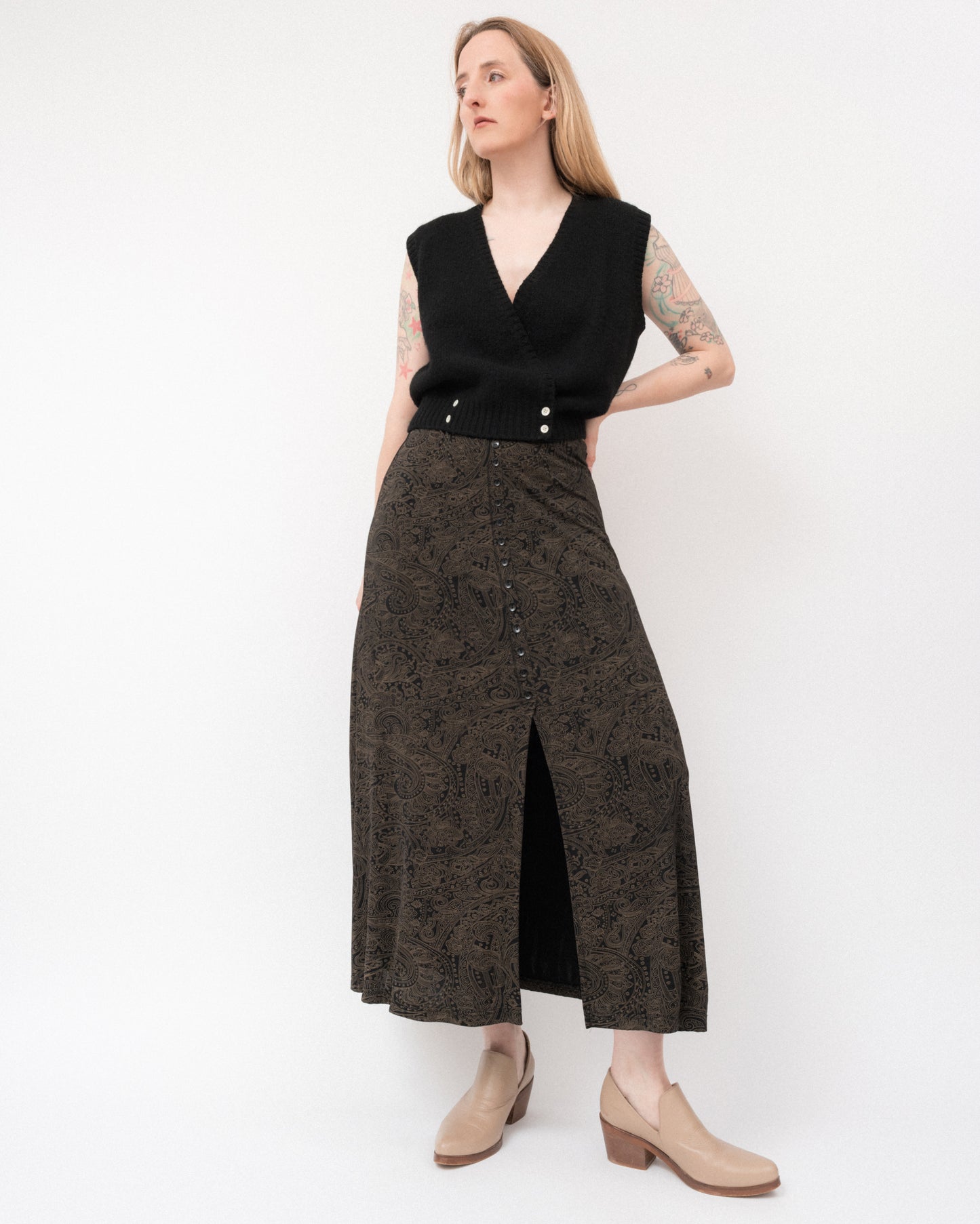 Vintage 90s Paisley Slinky Skirt (S-L)