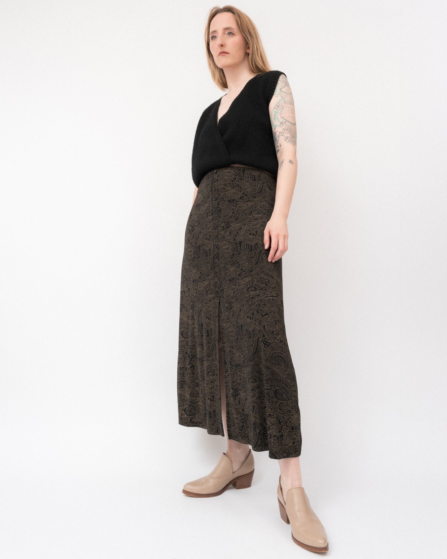 Vintage 90s Paisley Slinky Skirt (S-L)
