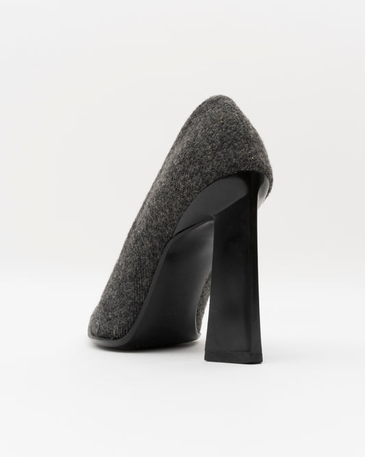 90s PRADA Sculptural Grey Wool Pumps (36)
