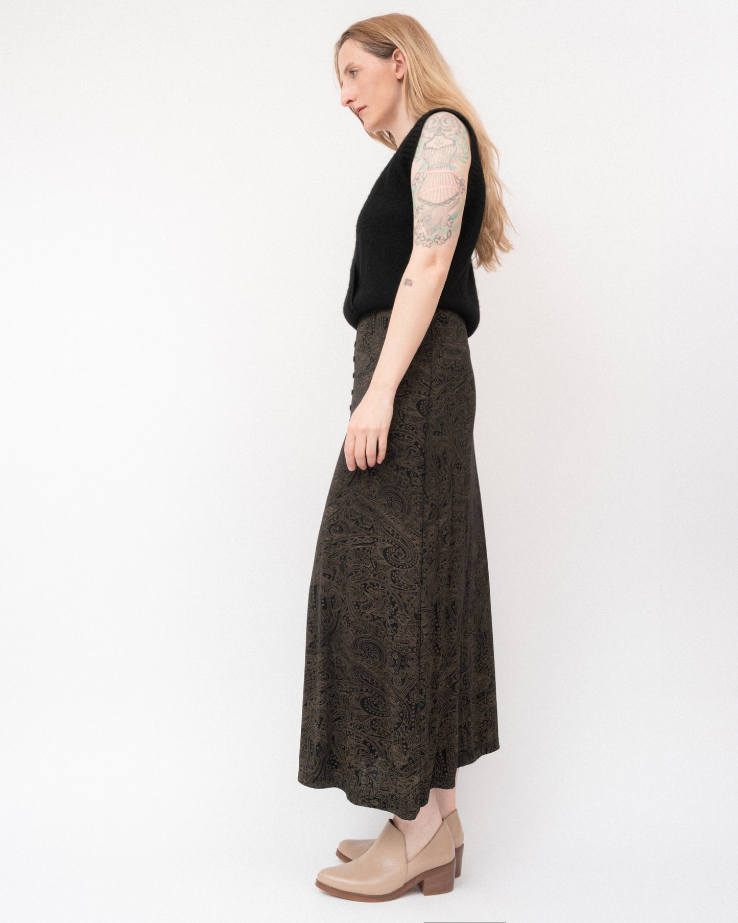 Vintage 90s Paisley Slinky Skirt (S-L)