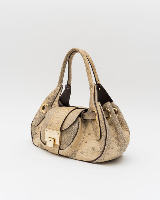 2000s JIMMY CHOO Genuine Python Lock & Grommet Maddy Bag