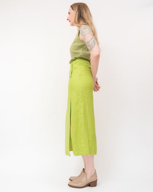 Vintage Lime Green Linen Skirt (M/L)