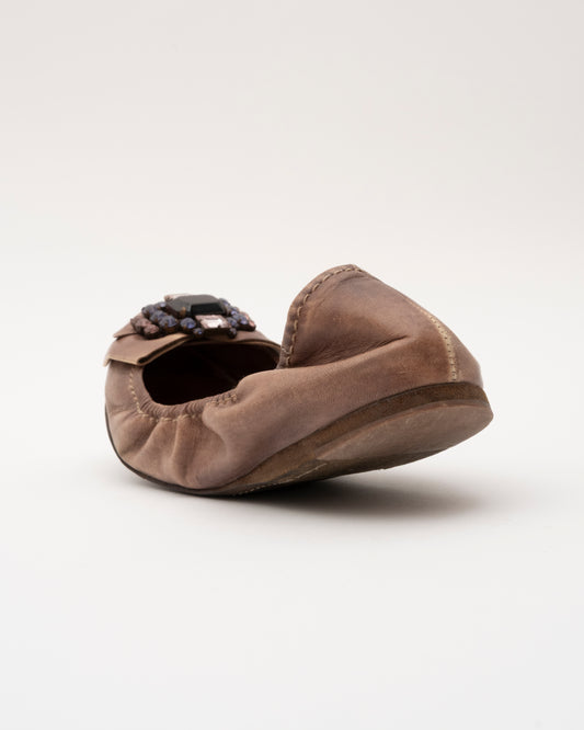 2000s MIU MIU Brown Amethyst Crystal Ballet Flats (38)