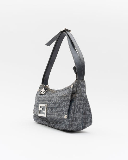 2000s Rare FENDI Slate Blue Zucchino Technical Nylon Baguette Bag