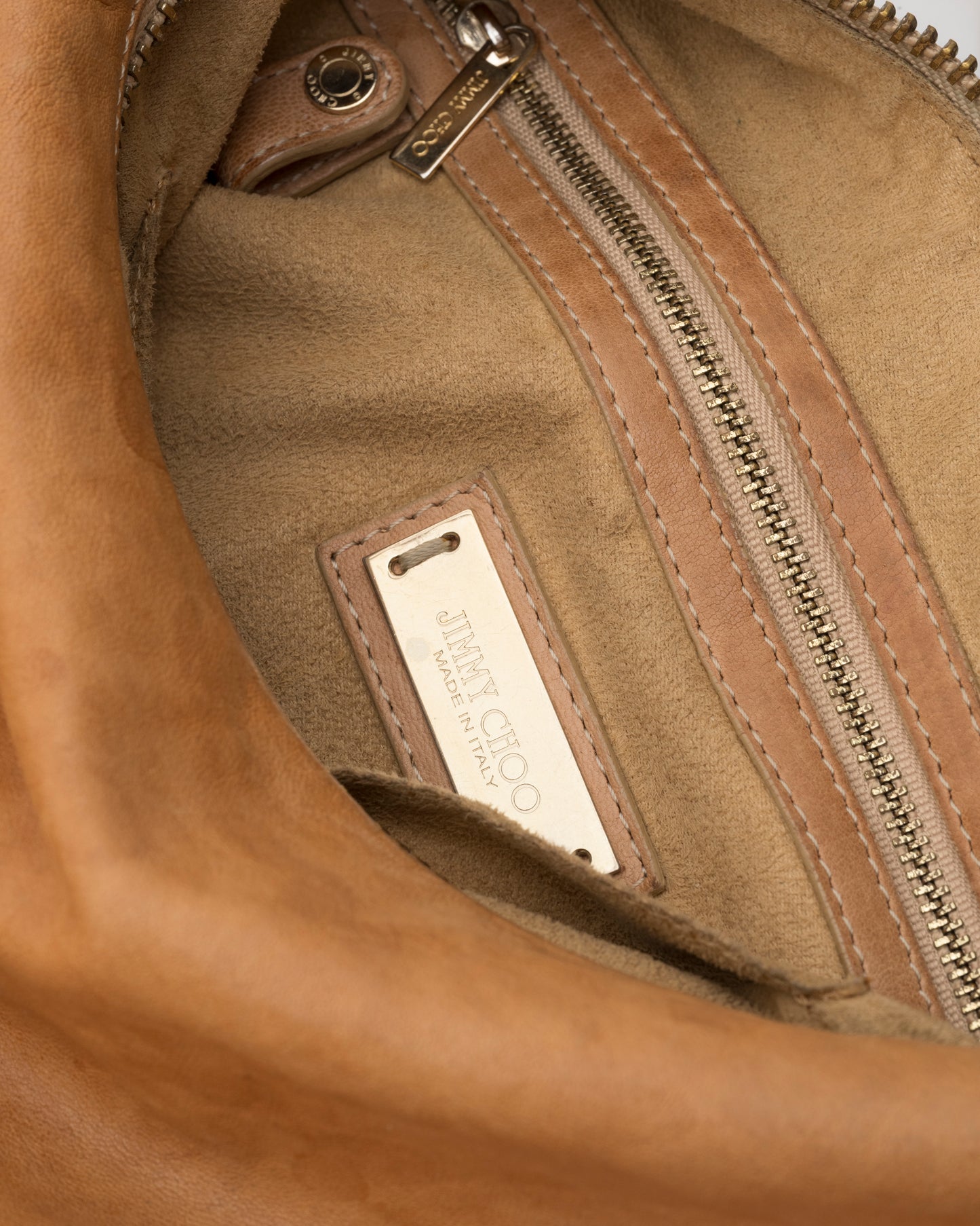 2000s JIMMY CHOO Tan Nubuck Leather Solar Hobo Bag
