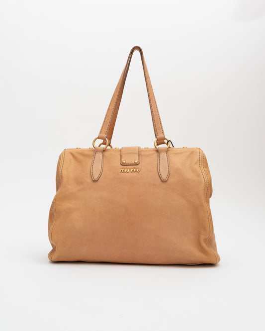 2000s MIU MIU Tan Frame Leather Bag (as is)