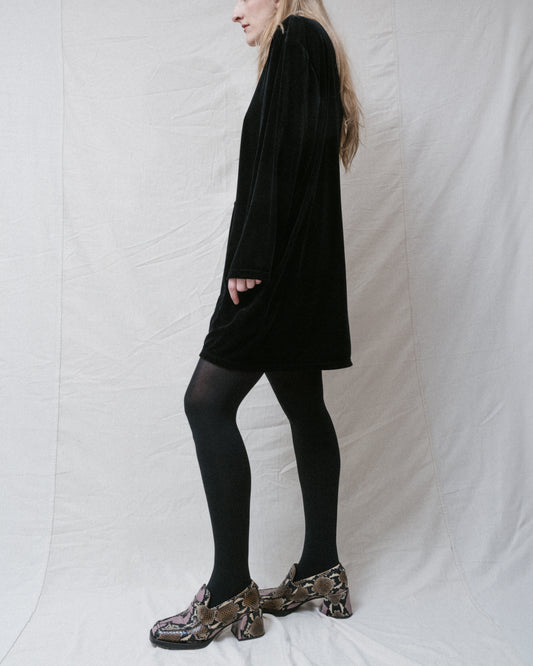 Vintage Oversized Black Velvet Shirt Dress (S-L)