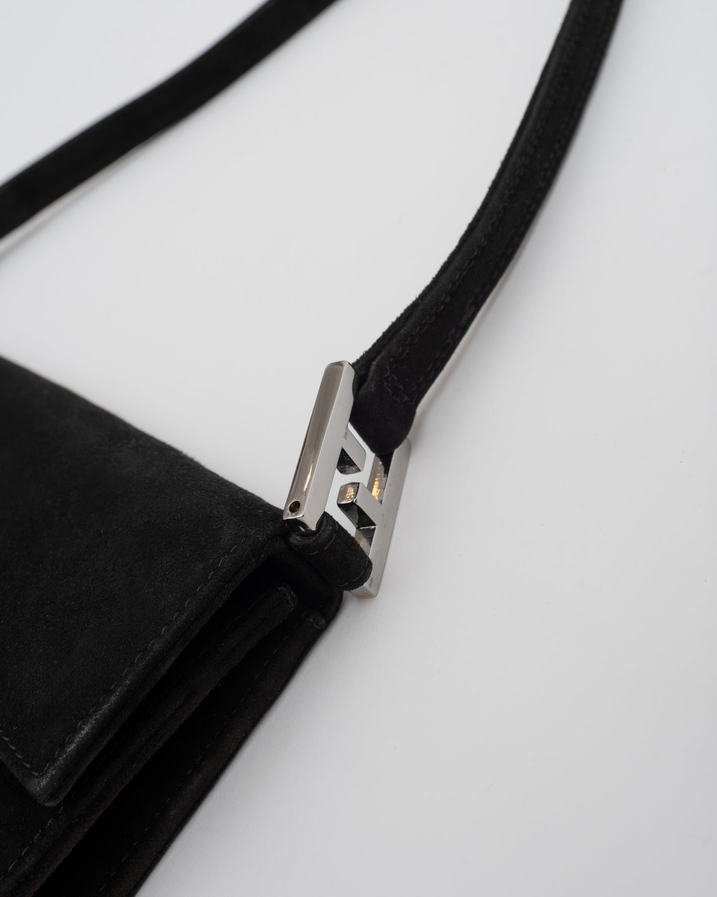90s FENDI Black Suede Baguette Bag