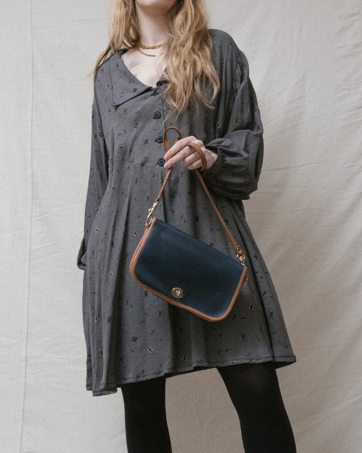 Vintage Navy + Tan Leather Bag