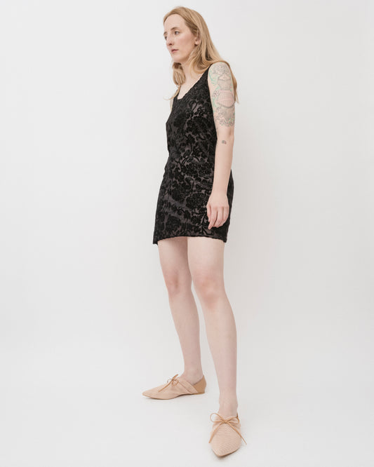 Vintage 90s Burned Velvet Floral Mini Dress (S/M)