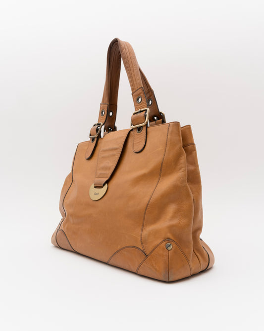 2000s CHLOE Cognac Leather Buckle Flap Shoulder Bag