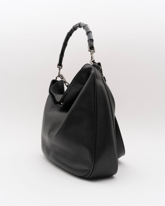 90s GUCCI Black Bamboo Hobo Bag