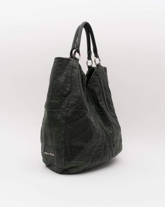 2000s MIU MIU Dark Green Distressed Patchwork Hobo Bag