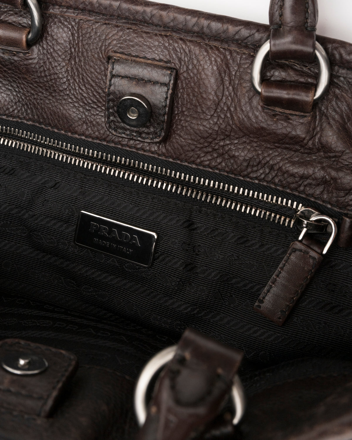 2000s PRADA Brown Leather & Tessuto Nylon Whipstitch Bag