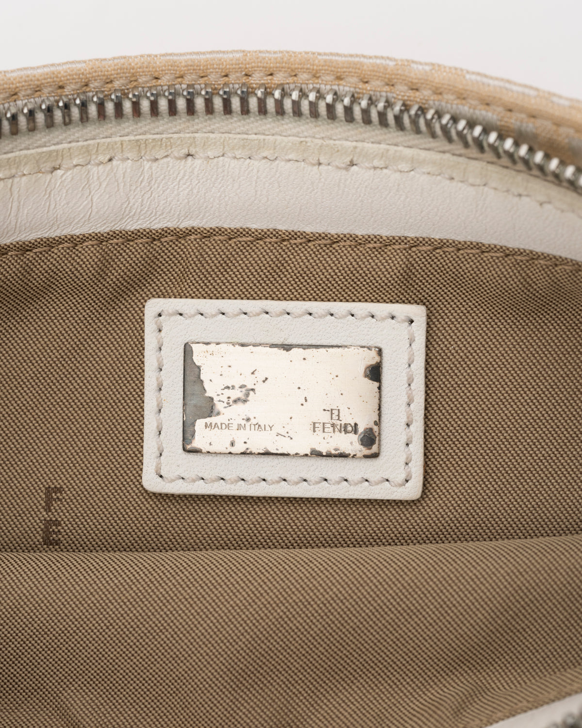 90s FENDI Beige Zucchino Canvas Mini Baguette Bag