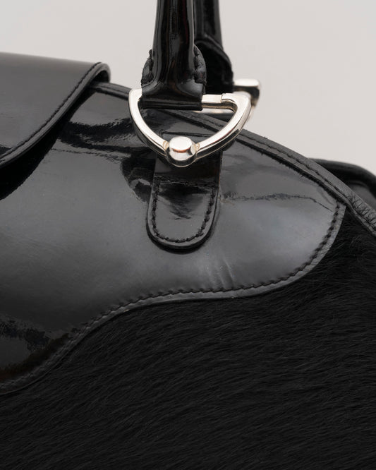 2000s D&G Black Pony Hair & Patent Leather Bag