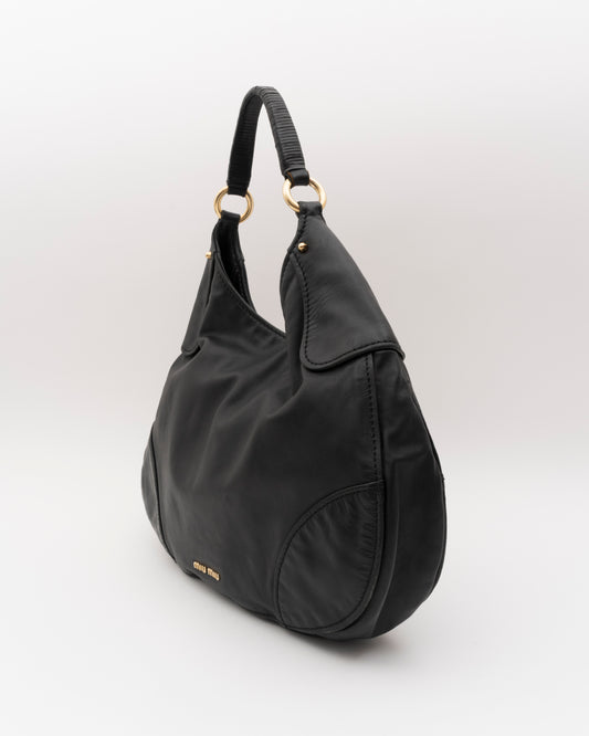 2000s MIU MIU Black Nappa Leather Hobo Bag