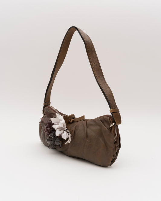 2000s Rare CHLOE Ruched Nappa Leather Floral Appliqué Bag