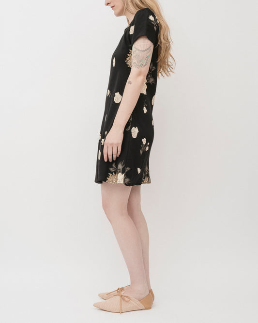 Vintage 90s Black Floral + Shell Dress (S/M)