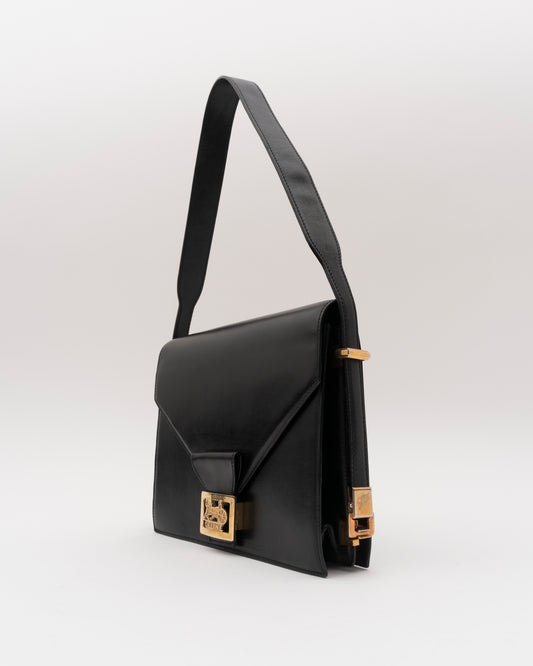 70s/80s CELINE Black Leather Box Carriage Bag