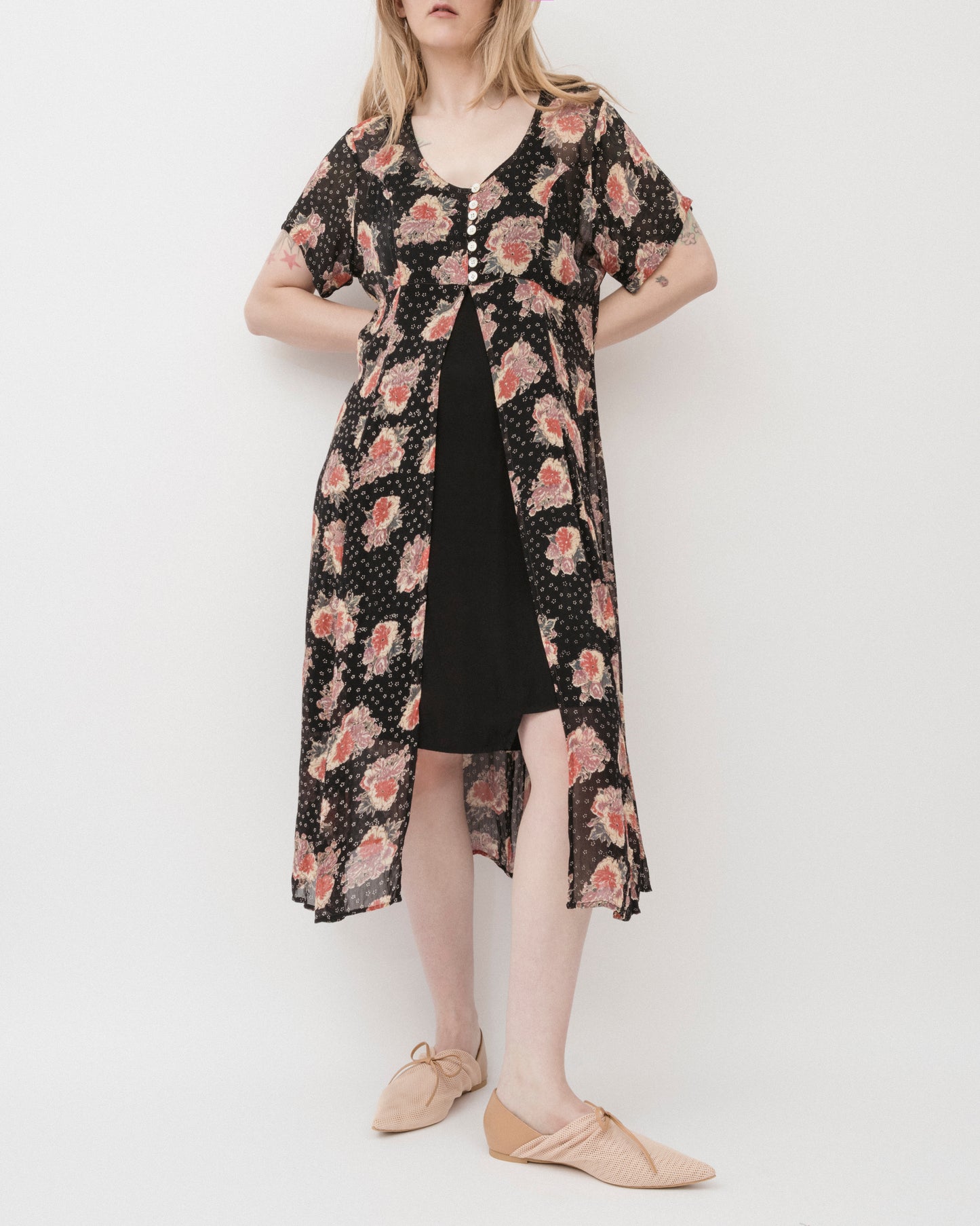Vintage 90s Chiffon Floral Duster (S-L)