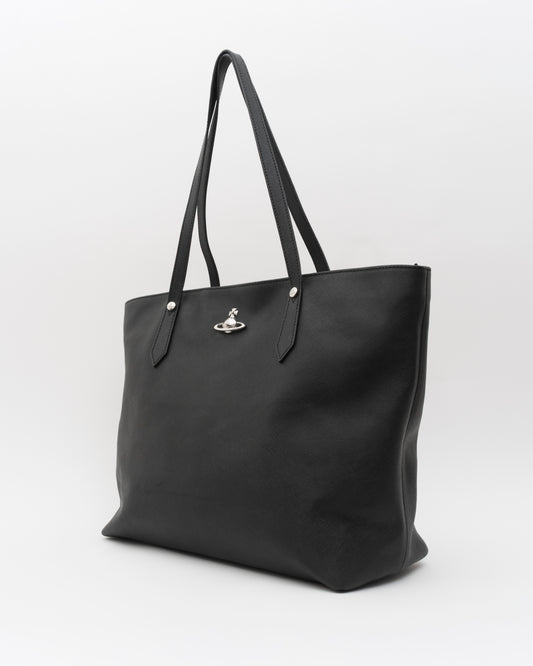 2000s VIVIENNE WESTWOOD Black Saffiano Leather Orb Tote