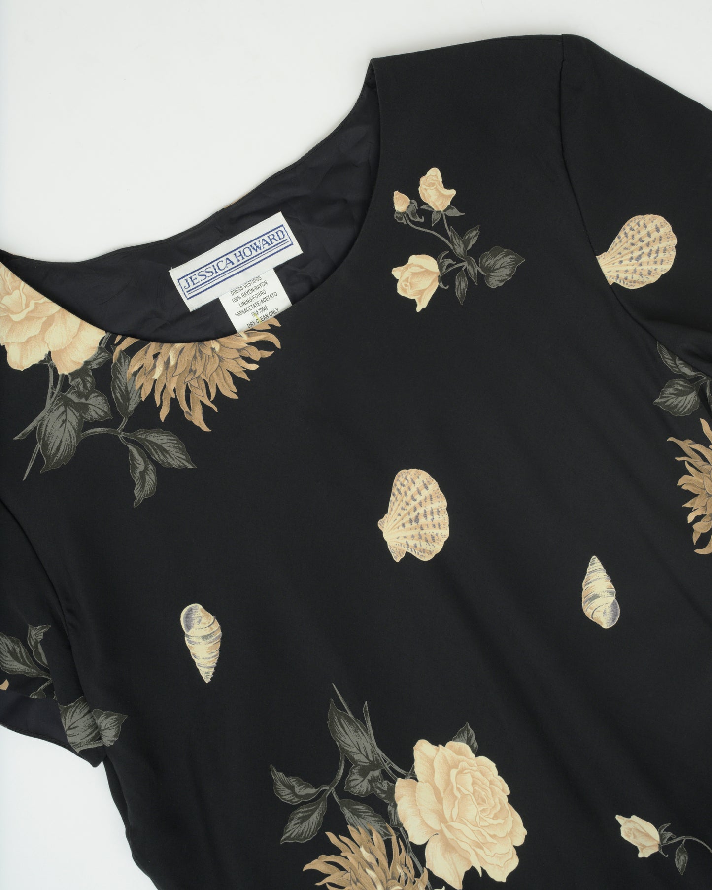 Vintage 90s Black Floral + Shell Dress (S/M)